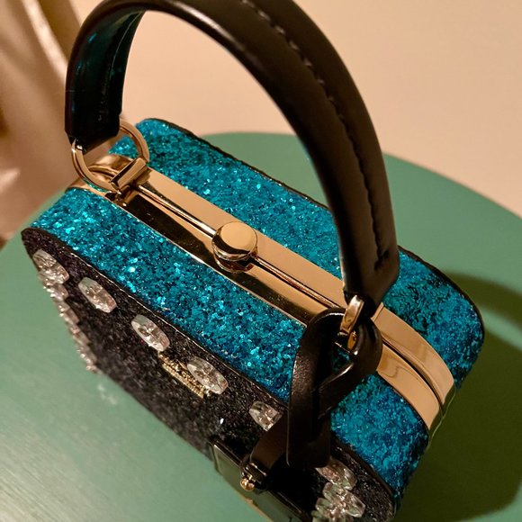 New Kate Spade satchel handbag blue color glitter(leather) - Picture 8 of 12